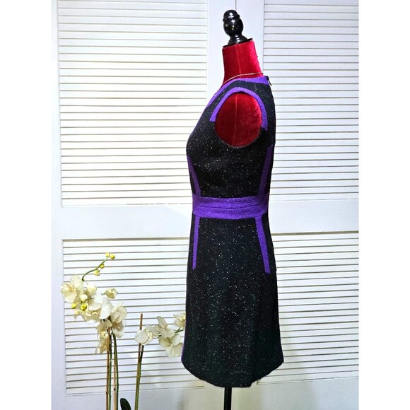 Milly Women's Black Purple Wool Blend Trim Tweed Shift Dress Size 2 2573 - Picture 4 of 10